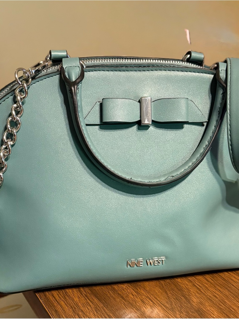 Nine West Seafoam Bow Satchel with Silver Chain